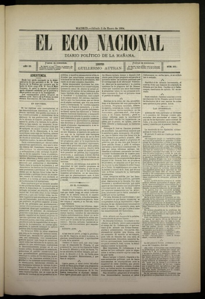 Miniatura de El Eco Nacional de 5 de enero de 1884, nº 551