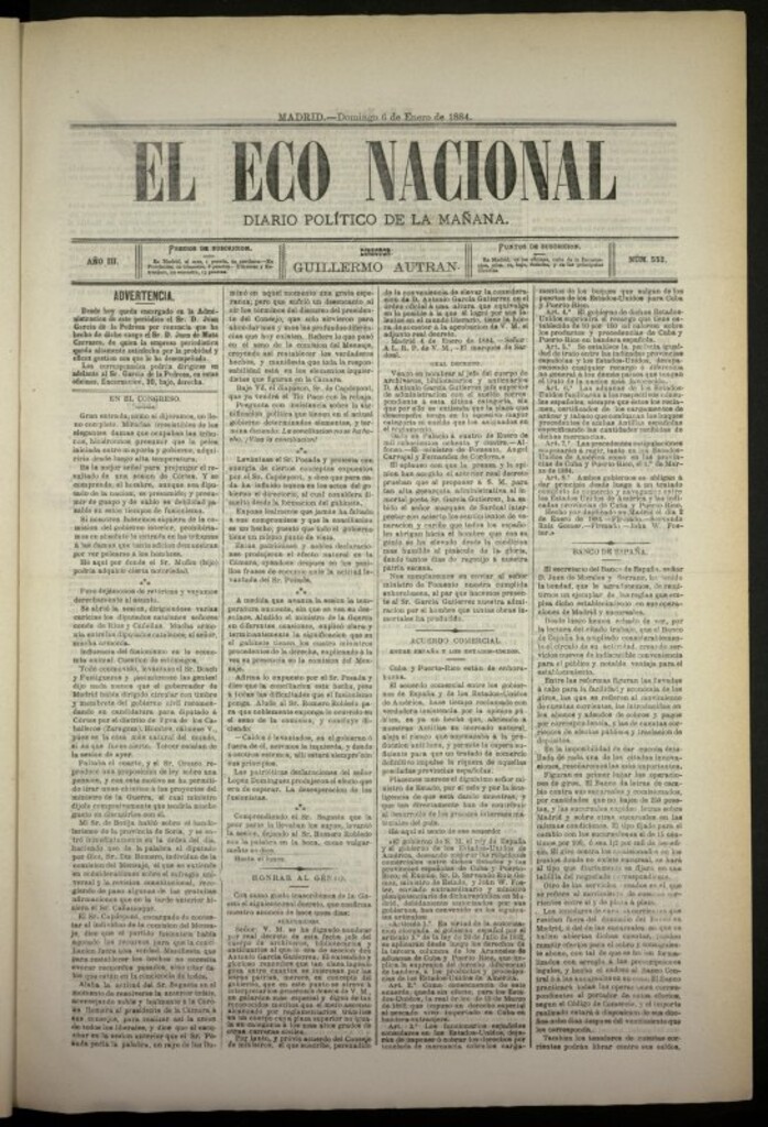 Miniatura de El Eco Nacional, de 6 de enero de 1884, nº 552