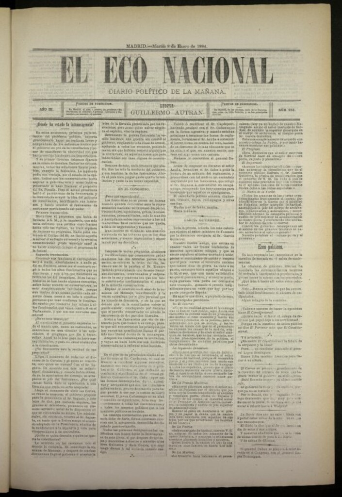 Miniatura de El Eco Nacional de 8 de enero de 1884, nº 553