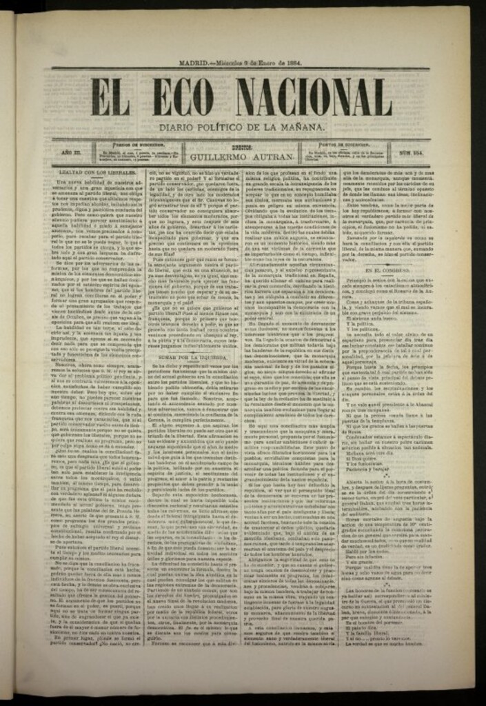 Miniatura de El Eco Nacional de 9 de enero de 1884, nº 554