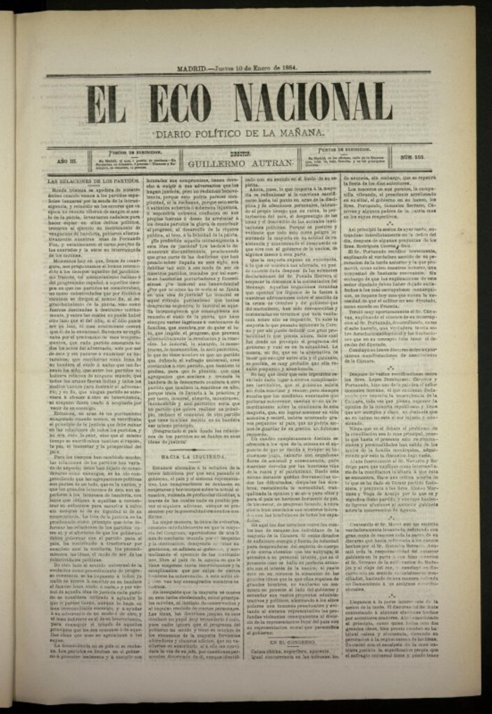 Miniatura de El Eco Nacional de 10 de enero de 1884, nº 555