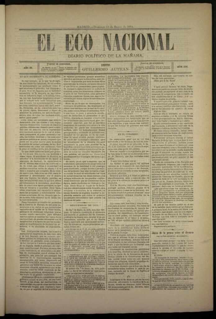 Miniatura de El Eco Nacional de 13 de enero de 1884, nº 558