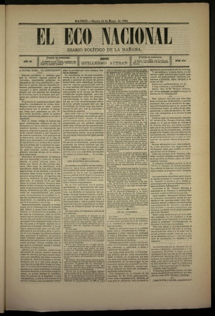 Miniatura de El Eco Nacional de 15 de enero de 1884, nº 559