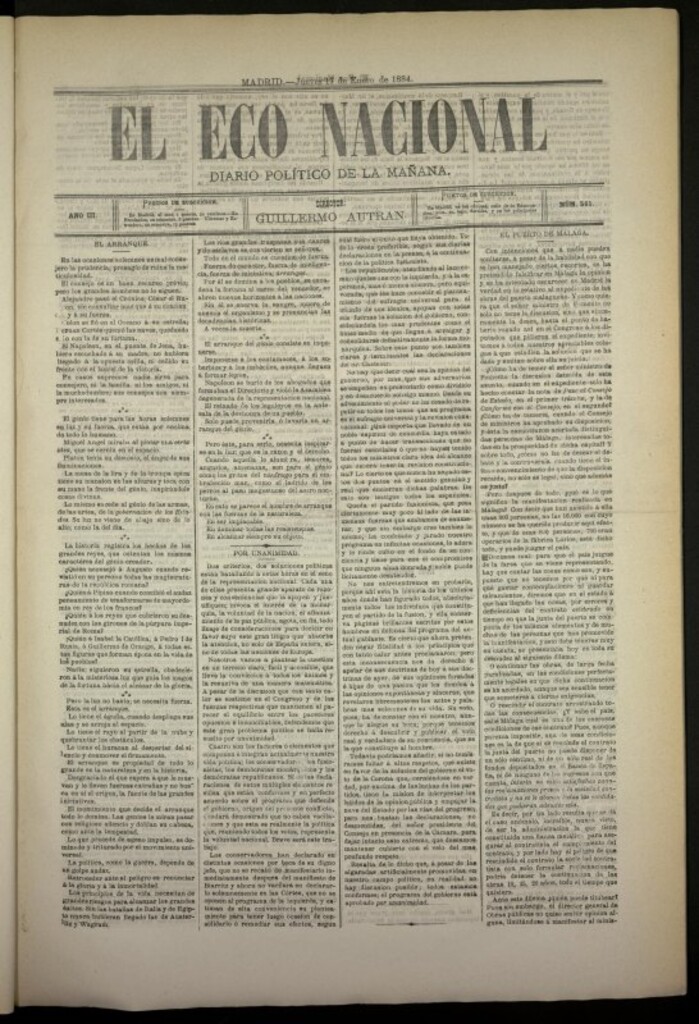 Miniatura de El Eco Nacional de 17 de enero de 1884, nº 561