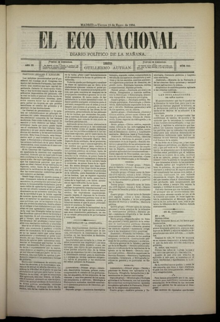 Miniatura de El Eco Nacional de 18 de enero de 1884, nº 562