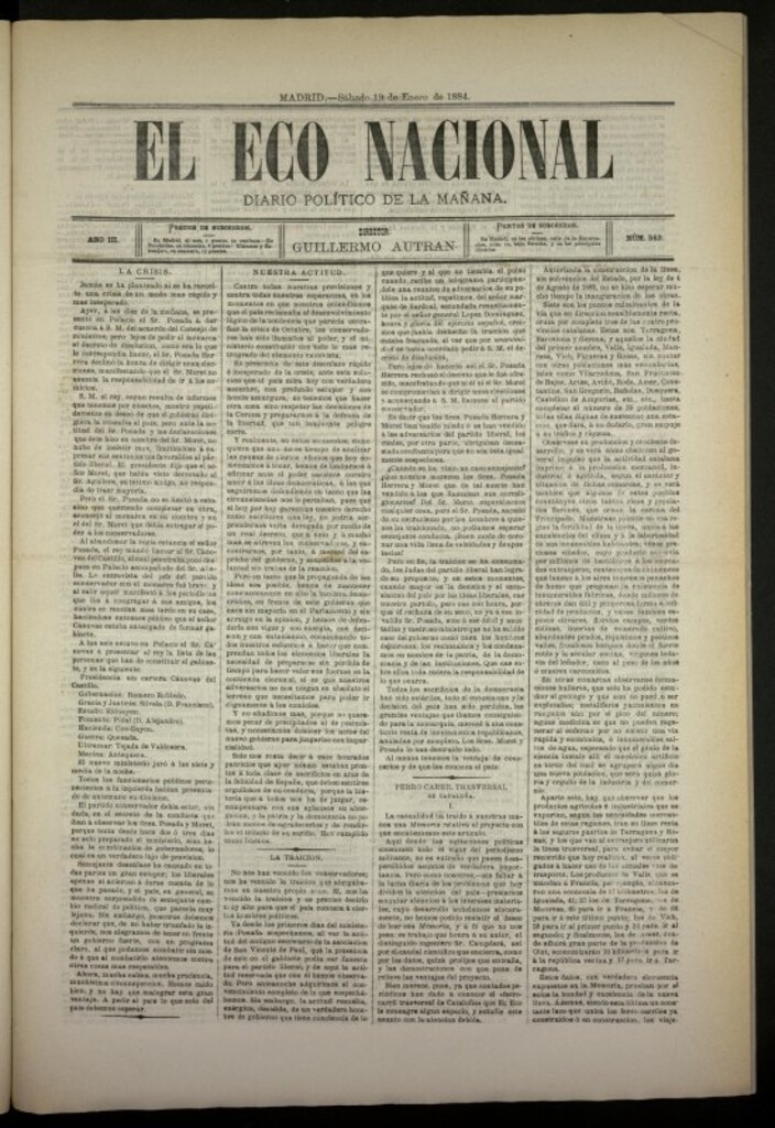 Miniatura de El Eco Nacional de 19 de enero de 1884, nº 563