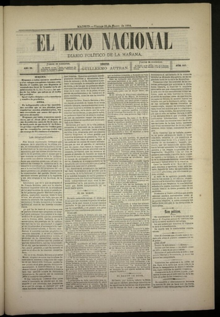 Miniatura de El Eco Nacional de 25 de enero de 1884, nº 567