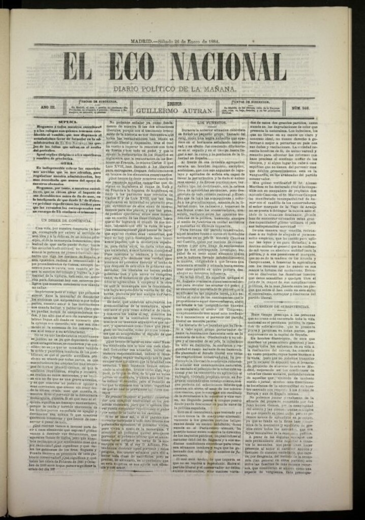 Miniatura de El Eco Nacional de 26 de enero de 1884, nº 568