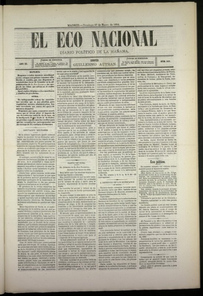 Miniatura de El Eco Nacional de 27 de enero de 1884, nº 569