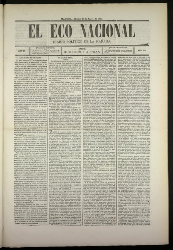 Miniatura de El Eco Nacional de 29 de enero de 1884, nº 570