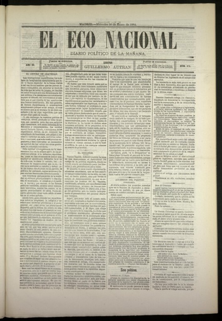 Miniatura de El Eco Nacional de 30 de enero de 1884, nº 571