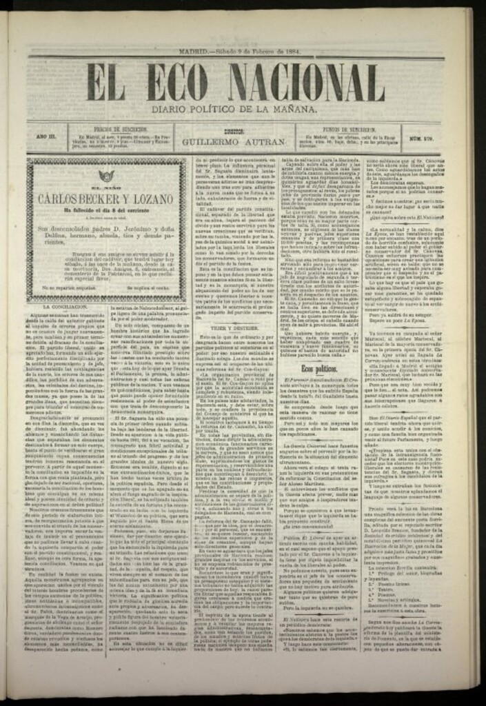 Miniatura de El Eco Nacional de 9 de febrero de 1884, nº 579