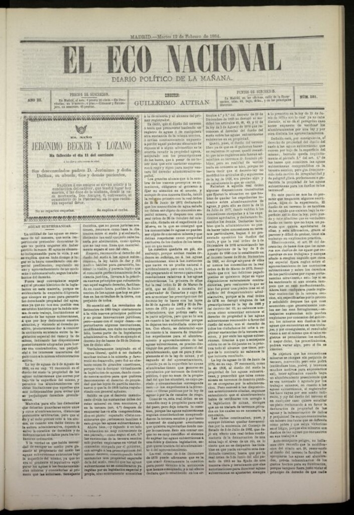 Miniatura de El Eco Nacional de 12 de febrero de 1884, nº 581