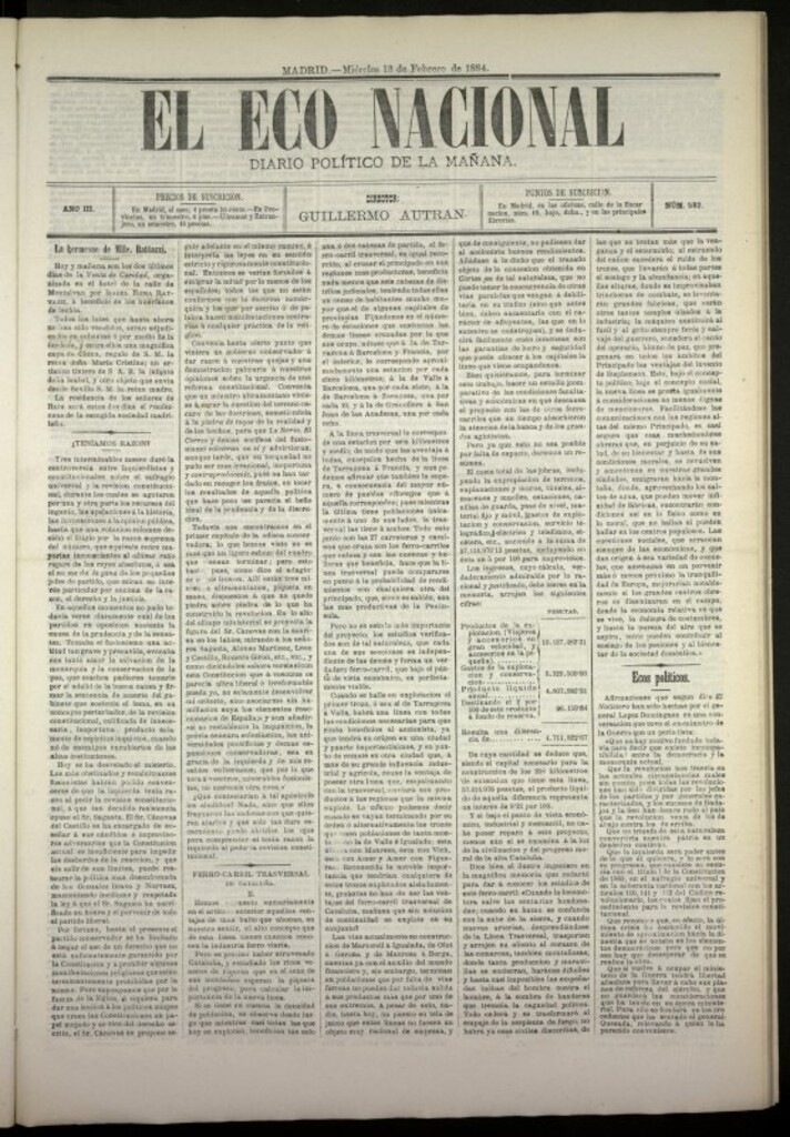 Miniatura de El Eco Nacional de 13 de febrero de 1884, nº 582