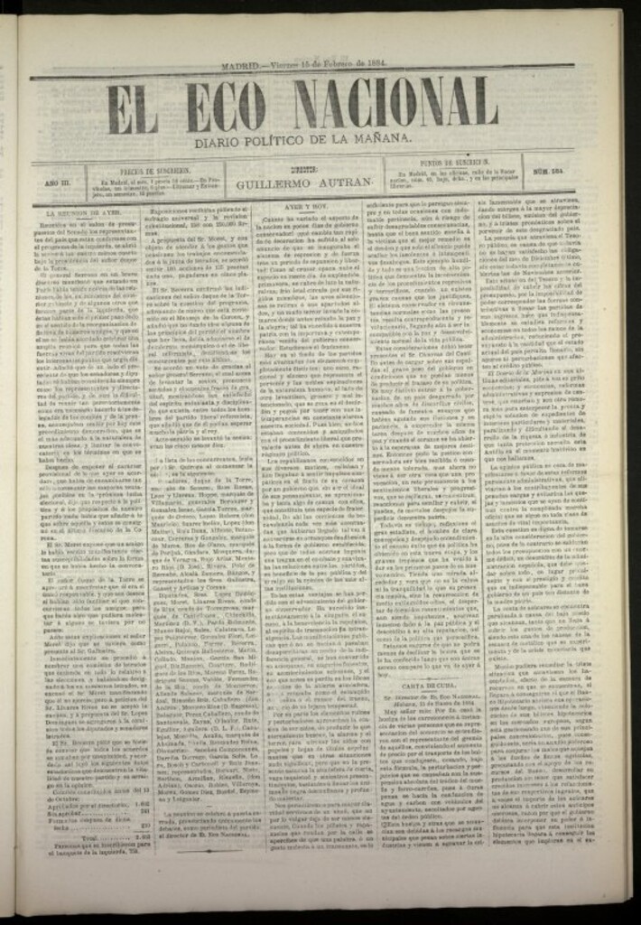 Miniatura de El Eco Nacional de 15 de febrero de 1884, nº 584