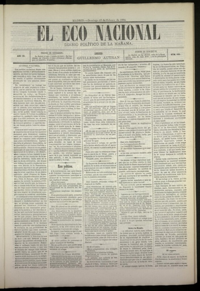 Miniatura de El Eco Nacional de 17 de febrero de 1884, nº 586