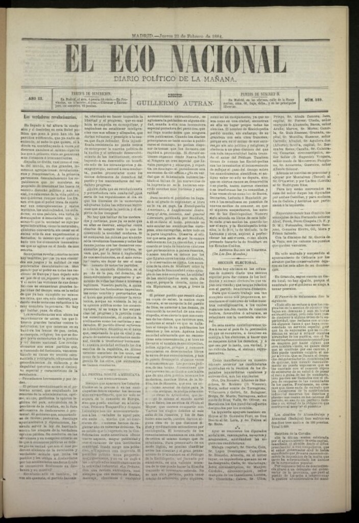 Miniatura de El Eco Nacional de 21 de febrero de 1884, nº 589