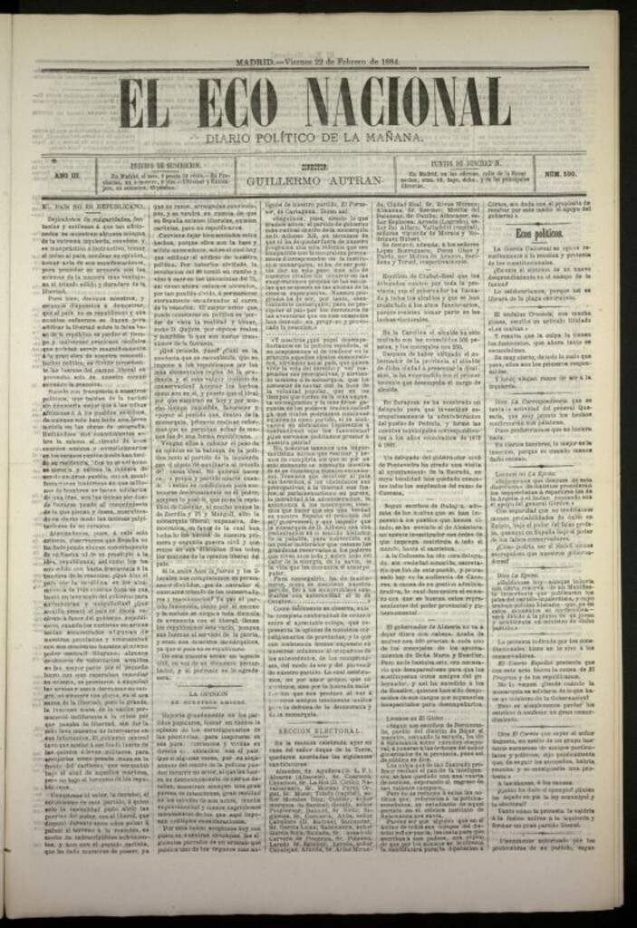 Miniatura de El Eco Nacional de 22 de febrero de 1884, nº 590