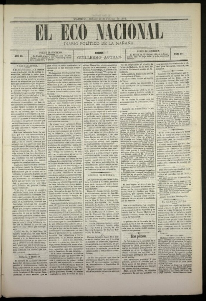 Miniatura de El Eco Nacional de 23 de febrero de 1884, nº 591