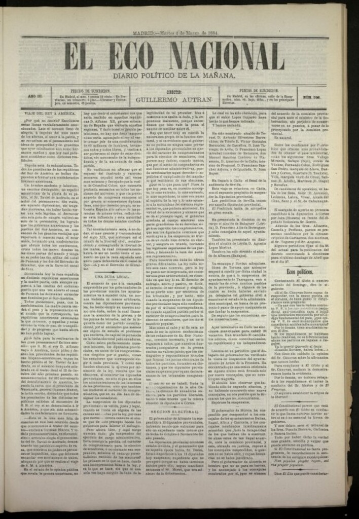 Miniatura de El Eco Nacional de 4 de marzo de 1884, nº 598