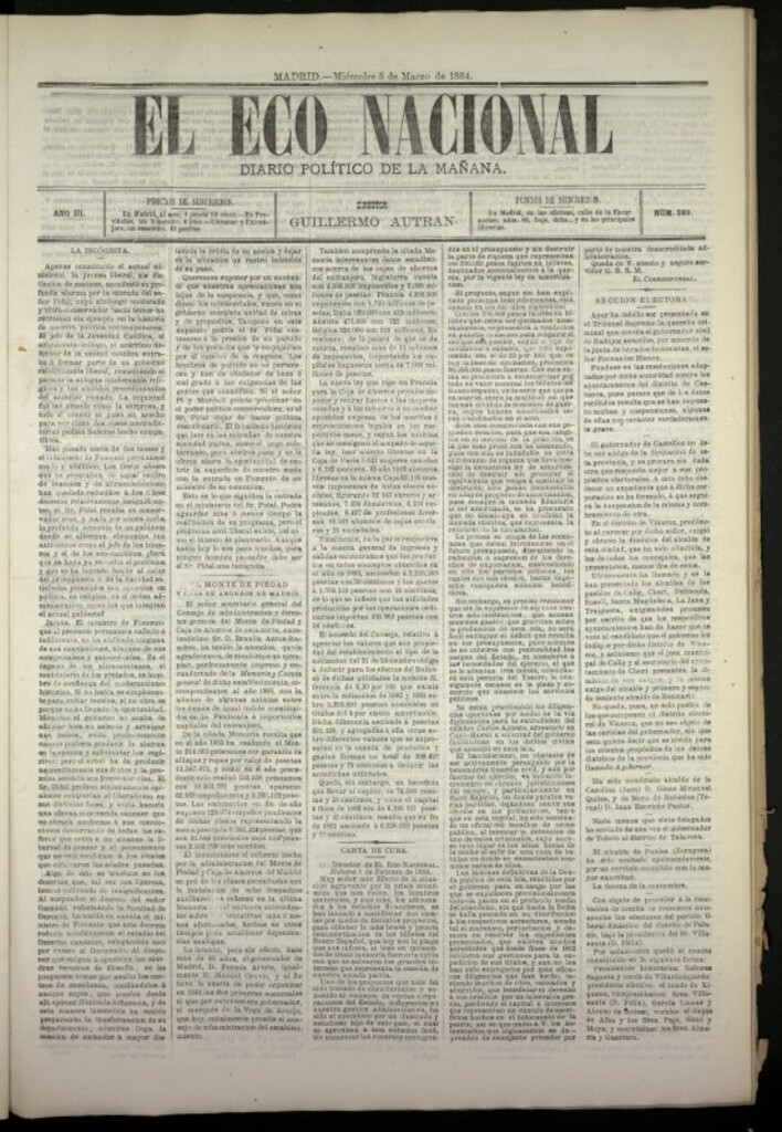 Miniatura de El Eco Nacional de 5 de marzo de 1884, nº 599