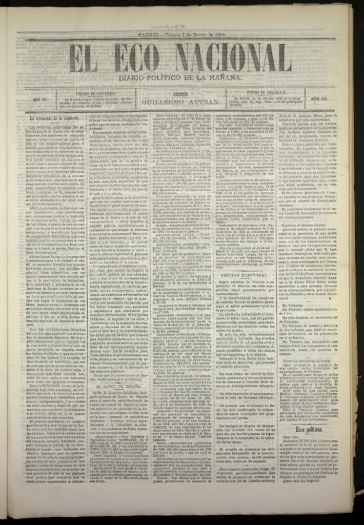 Miniatura de El Eco Nacional de 7 de marzo de 1884, nº 601