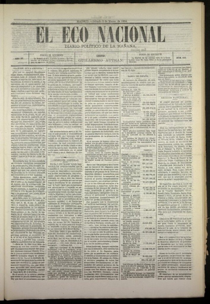 Miniatura de El Eco Nacional de 8 de marzo de 1884, nº 602