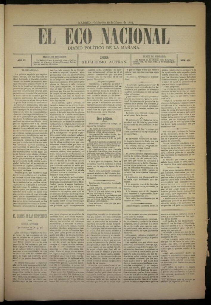 Miniatura de El Eco Nacional de 12 de marzo de 1884, nº 605