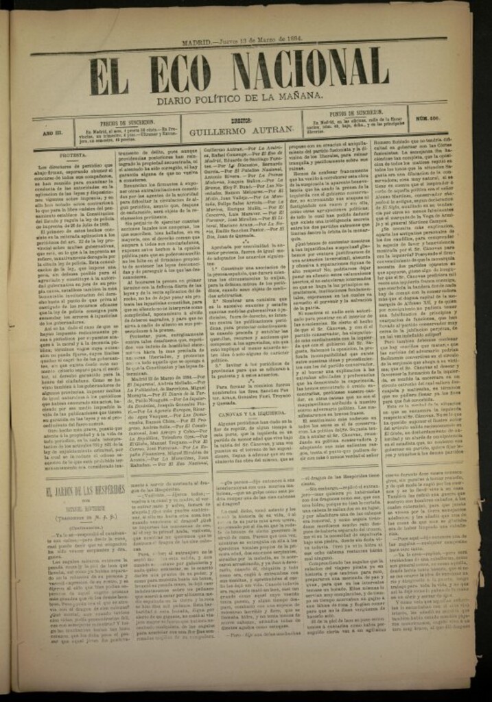 Miniatura de El Eco Nacional de 13 de marzo de 1884, nº 606