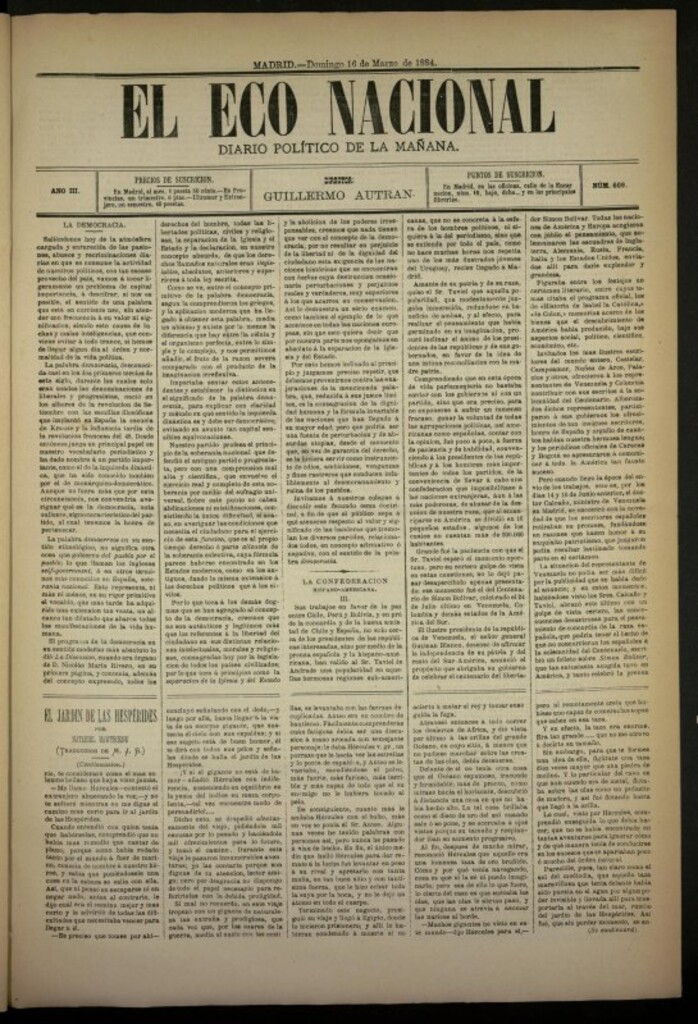 Miniatura de El Eco Nacional de 16 de marzo de 1884, nº 609