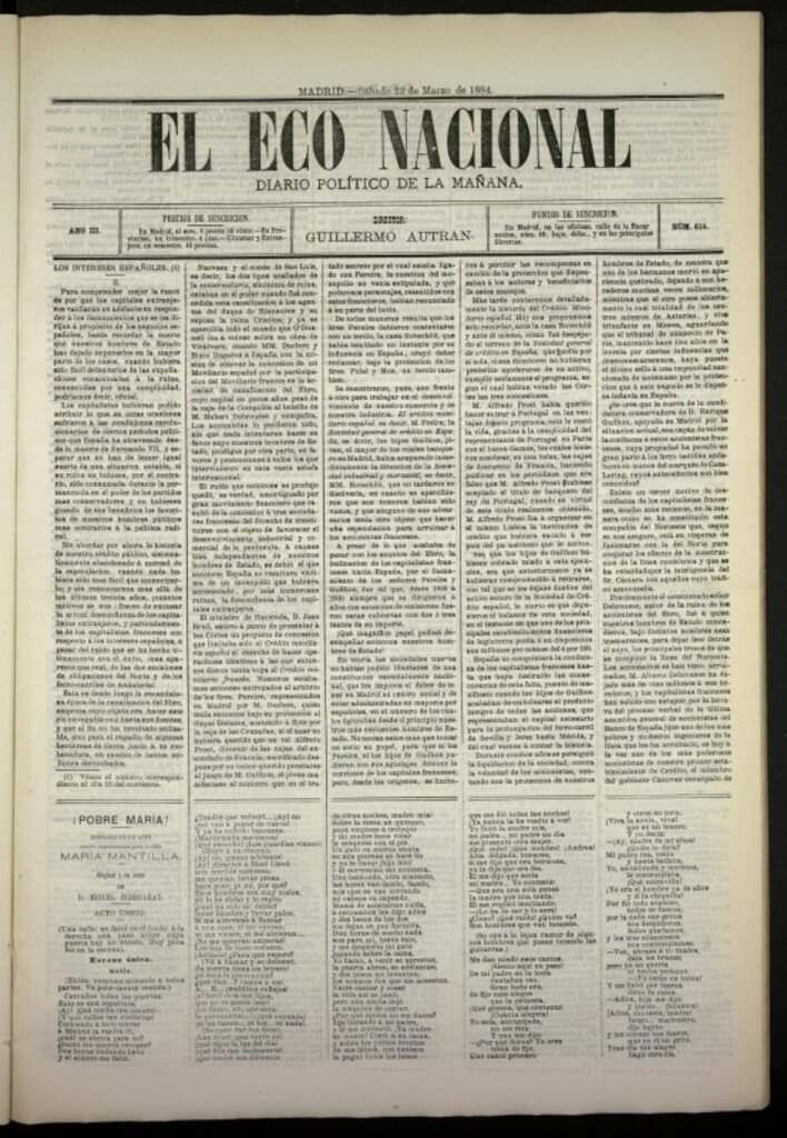 Miniatura de El Eco Nacional de 22 de marzo de 1884, nº 614