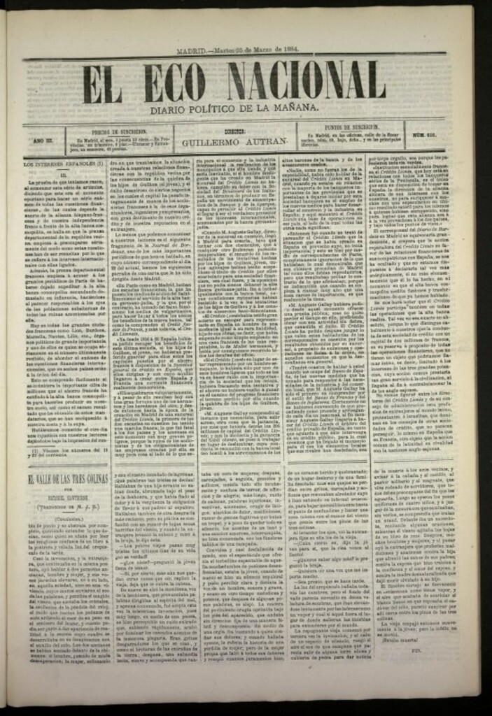 Miniatura de El Eco Nacional de 25 de marzo de 1884, nº 616