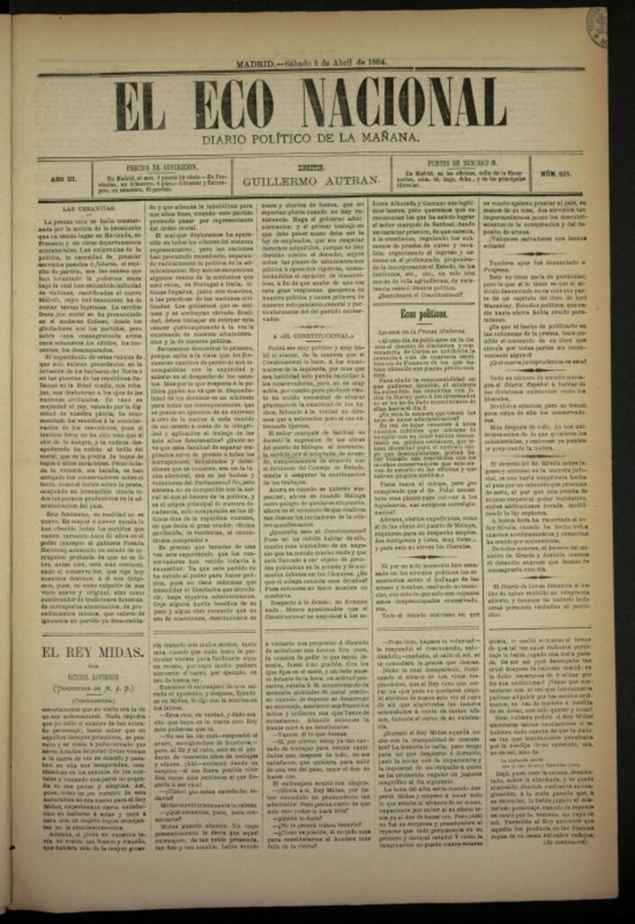Miniatura de El Eco Nacional de 5 de abril de 1884, nº 625