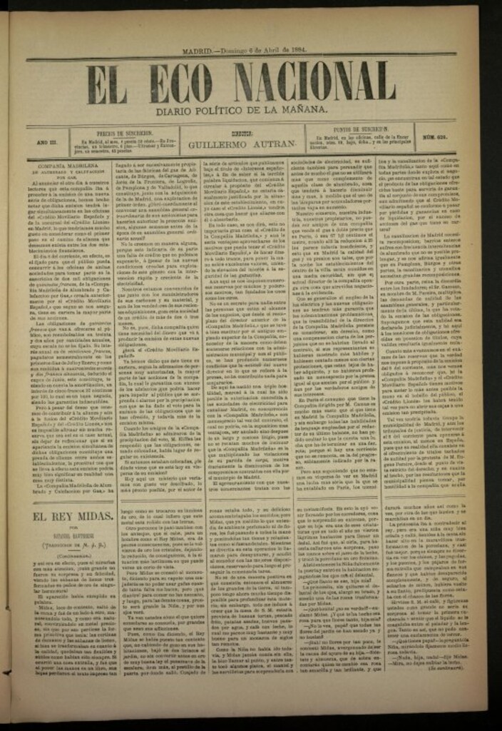 Miniatura de El Eco Nacional de 6 de abril de 1884, nº 626
