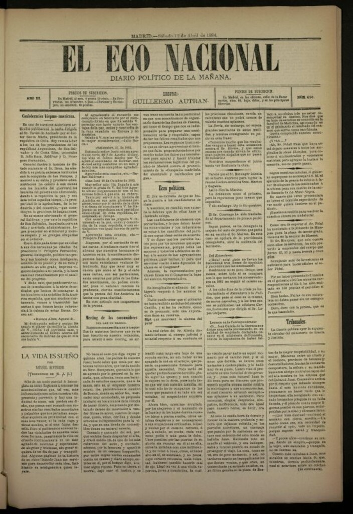 Miniatura de El Eco Nacional de 12 de abril de 1884, nº 630