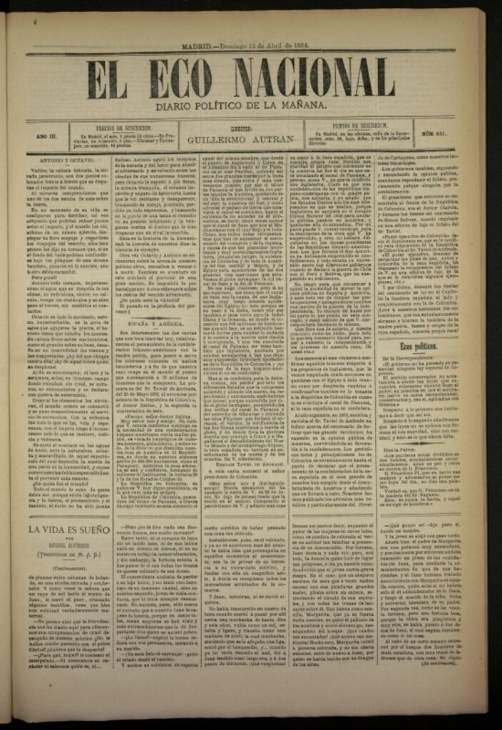 Miniatura de El Eco Nacional de 13 de abril de 1884, nº 631