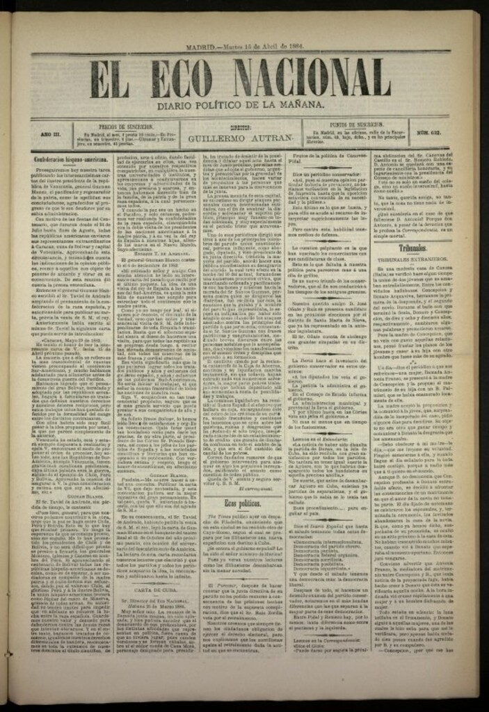 Miniatura de El Eco Nacional de 15 de abril de 1884, nº 632