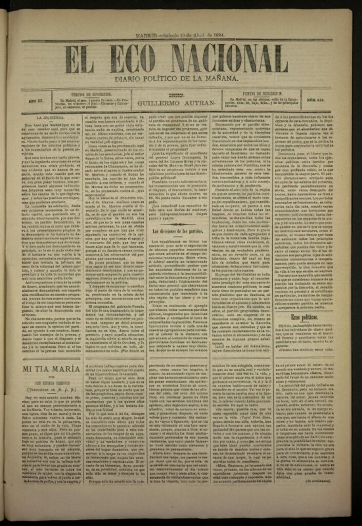 Miniatura de El Eco Nacional de 19 de abril de 1884, nº 636