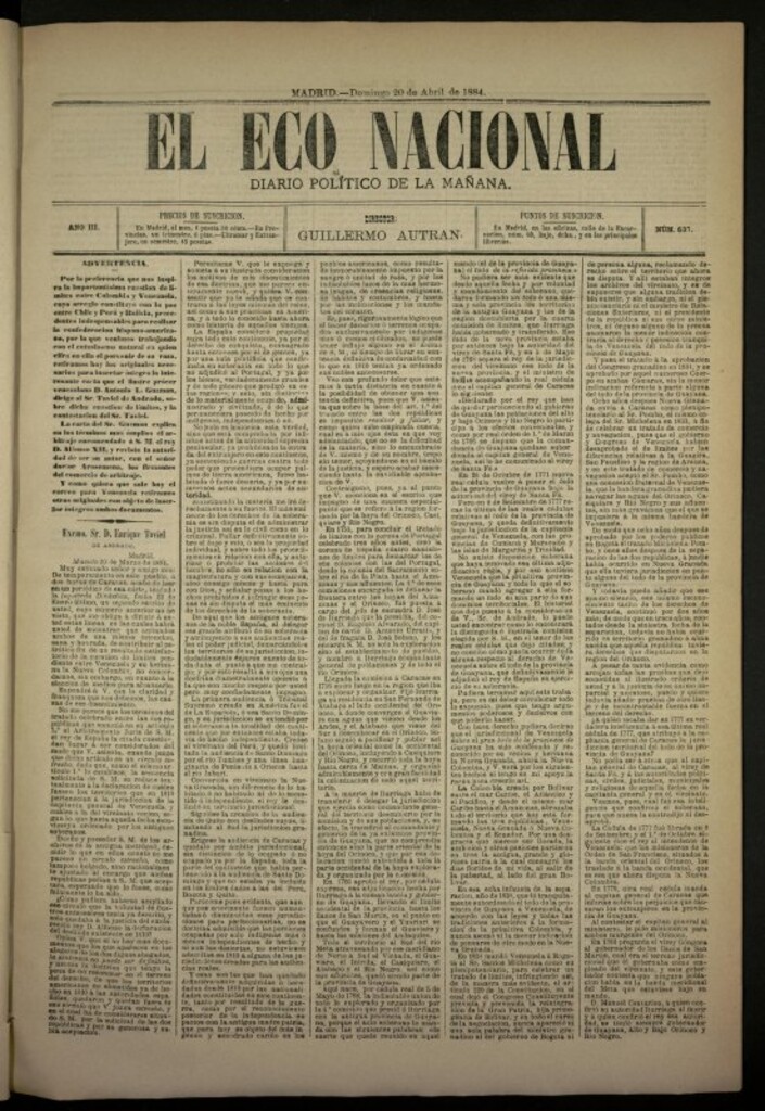 Miniatura de El Eco Nacional de 20 de abril de 1884, nº 637
