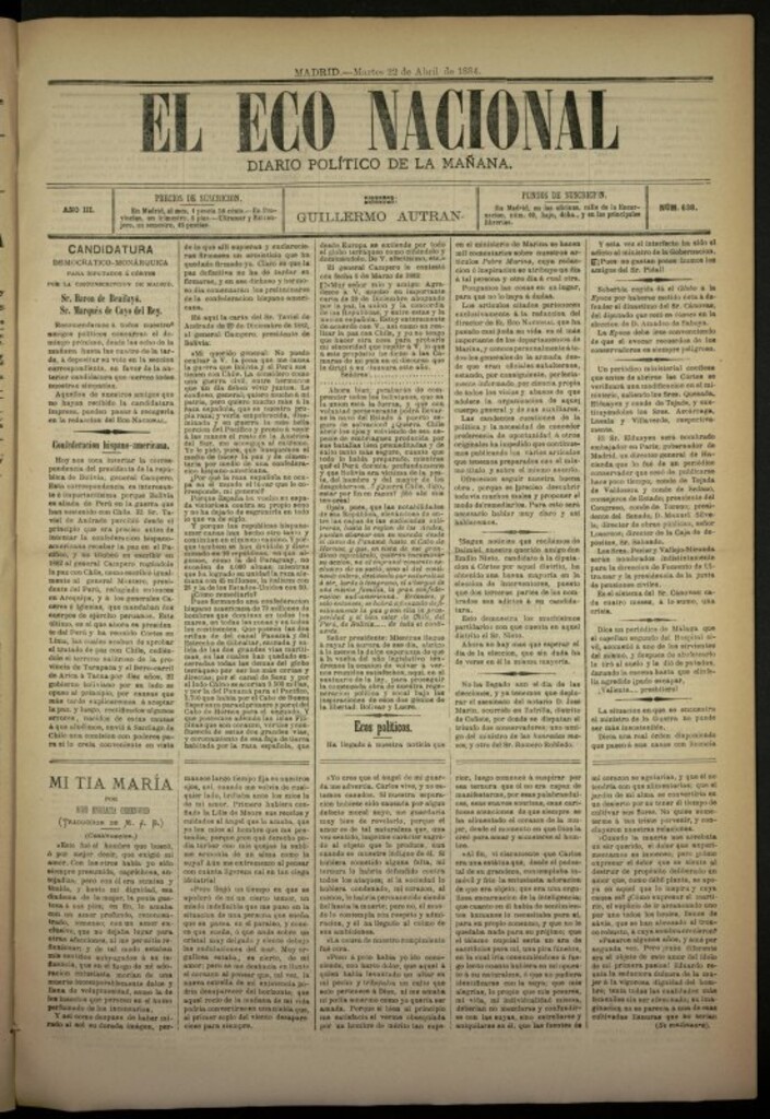 Miniatura de El Eco Nacional de 22 de abril de 1884, nº 638