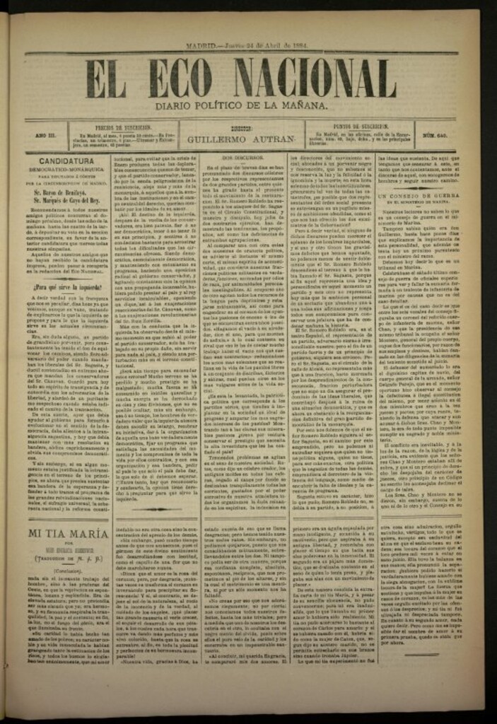 Miniatura de El Eco Nacional de 24 de abril de 1884, nº 640