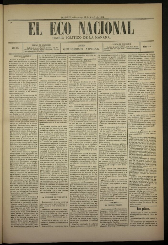 Miniatura de El Eco Nacional de 27 de abril de 1884, nº 643