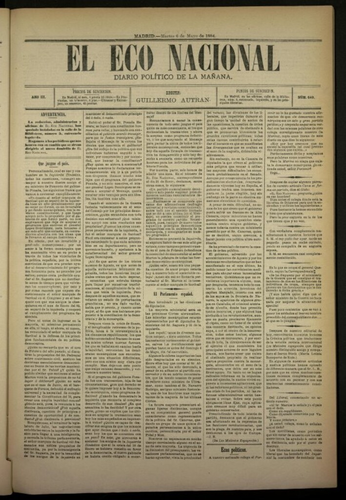 Miniatura de El Eco Nacional de 6 de mayo de 1884, nº 649