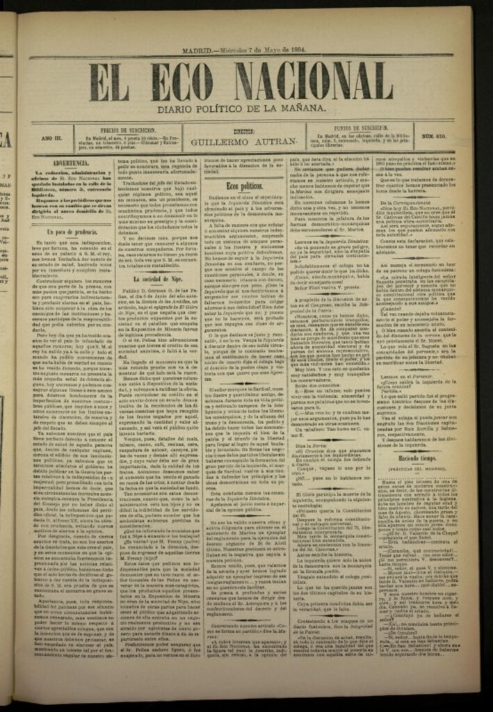 Miniatura de El Eco Nacional de 7 de mayo de 1884, nº 650