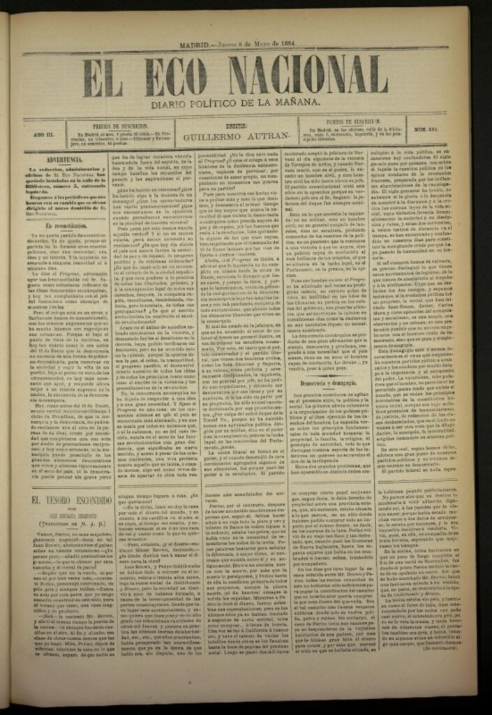 Miniatura de El Eco Nacional de 8 de mayo de 1884, nº 651