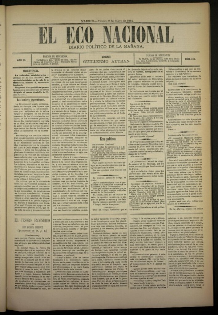 Miniatura de El Eco Nacional de 9 de mayo de 1884, nº 652