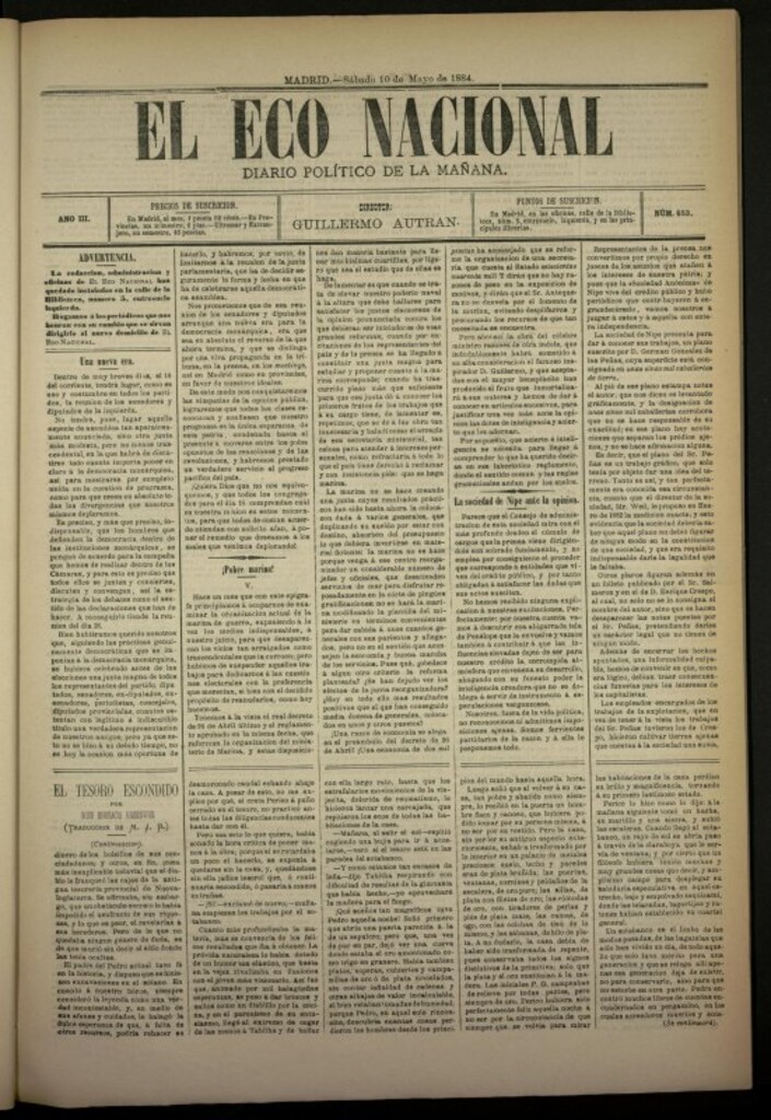 Miniatura de El Eco Nacional de 10 de mayo de 1884, nº 653