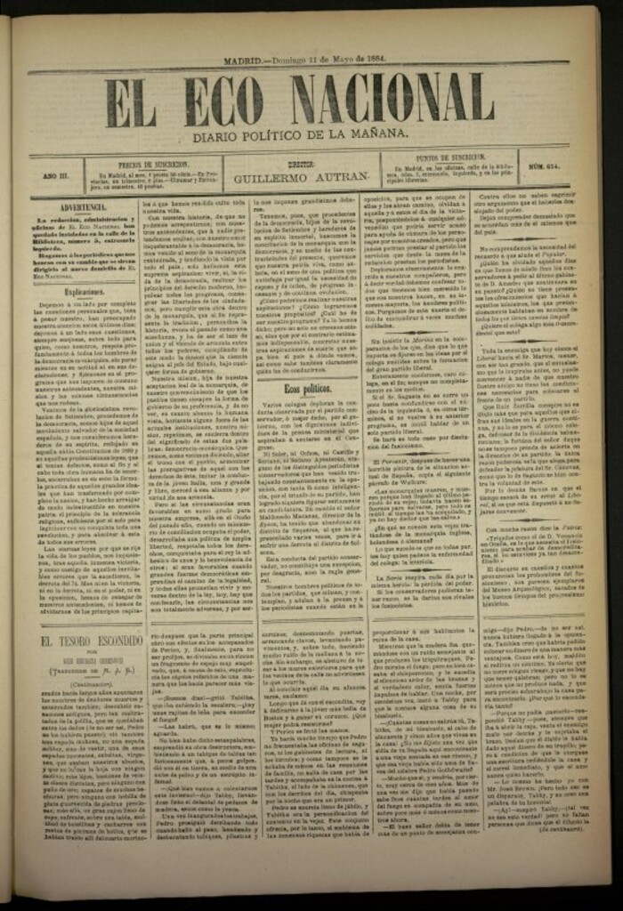 Miniatura de El Eco Nacional de 11 de mayo de 1884, nº 654