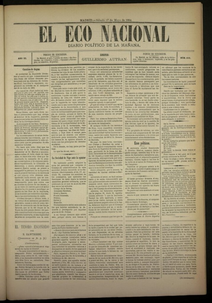 Miniatura de El Eco Nacional de 17 de mayo de 1884, nº 658