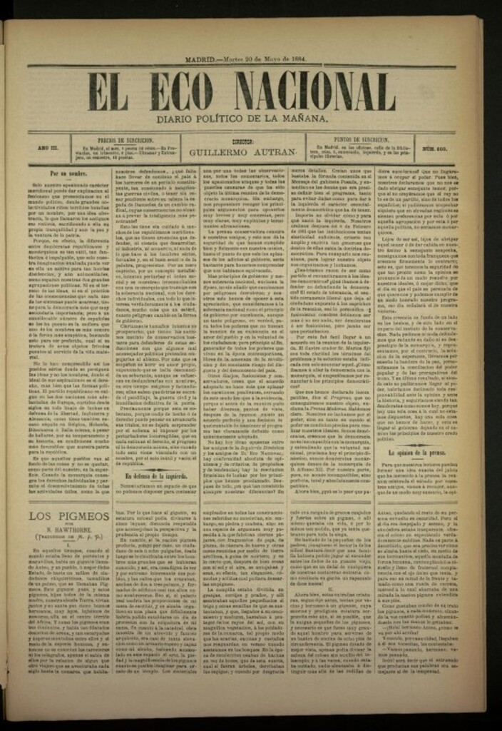 Miniatura de El Eco Nacional de 20 de mayo de 1884, nº 660